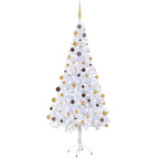 Vidaxl Artificial Christmas Tree - Lush And Dense With 620 Branches, Pre-Lit With 150 Leds, Includes Gold And Bronze Balls And Stand - 70.9 Inch Indoor Christmas Décor