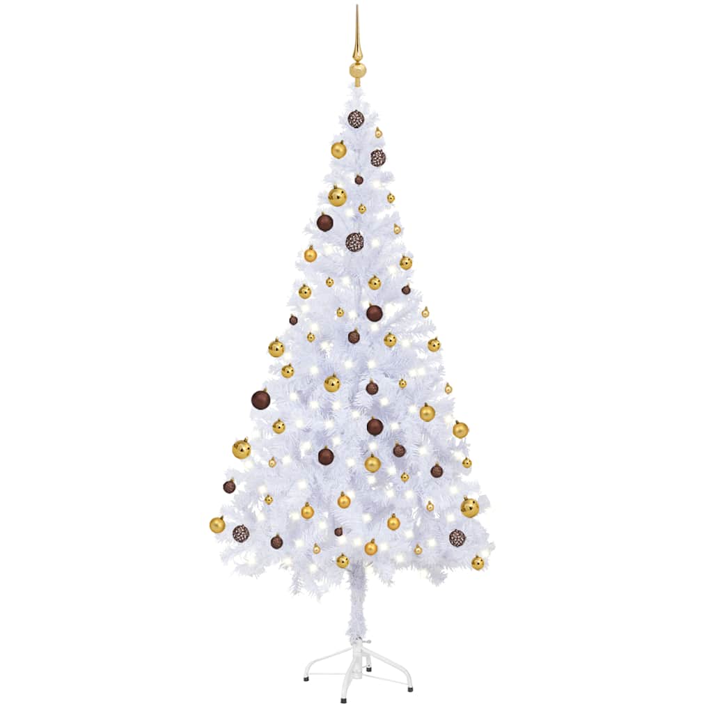Vidaxl Artificial Christmas Tree - Lush And Dense With 620 Branches, Pre-Lit With 150 Leds, Includes Gold And Bronze Balls And Stand - 70.9 Inch Indoor Christmas Décor