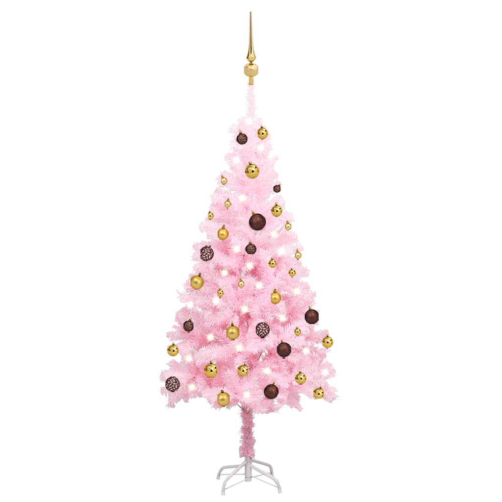 Vidaxl Pink Artificial Pre-Lit Christmas Tree With 150-Led Lights And Gold/Bronze Ball Decorations, Festive, Economical, Durable Pvc Material, 47.2&quot; Height