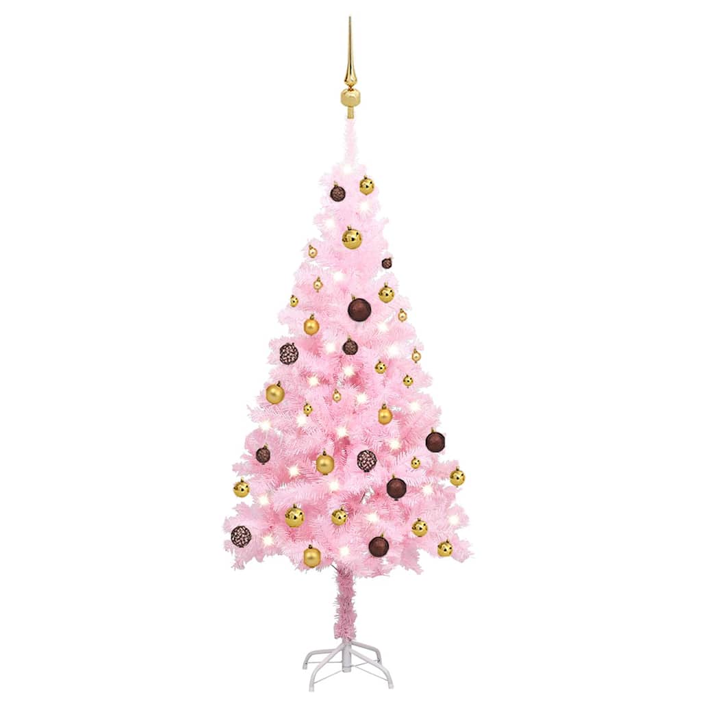 Vidaxl Artificial Christmas Tree With Leds&Ball Set Pink 47.2 Inch  Pvc