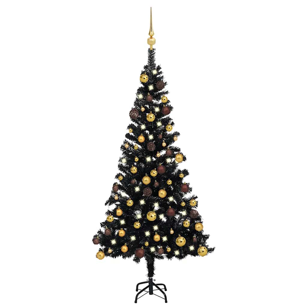 Vidaxl Artificial Black Artificial Christmas Tree With Leds And Ball Set, Pvc Material, Steel Feet, 47.2&quot; Total Height, 25.6&quot; Diameter, 230 Tips