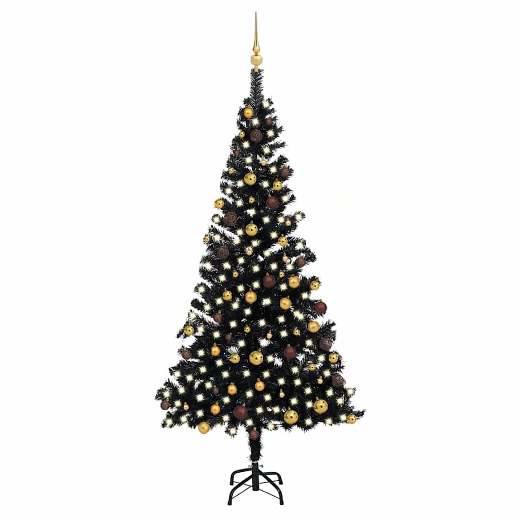 ** Vidaxl Artificial Pre-Lit Black Xmas Tree With Led Lights And Gold Bronze Balls - 82.7&quot; Tall, 47.2&quot; Diameter, Pvc And Steel Material