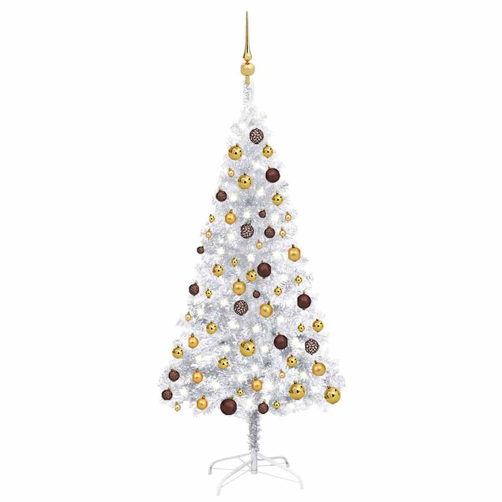 Vidaxl Artificial Christmas Tree Featuring Leds And Gold Ball Set, Silver 59.1&quot; Tall, Energy-Efficient Usb Powered, Pet Constructed For Lifelike Appearance