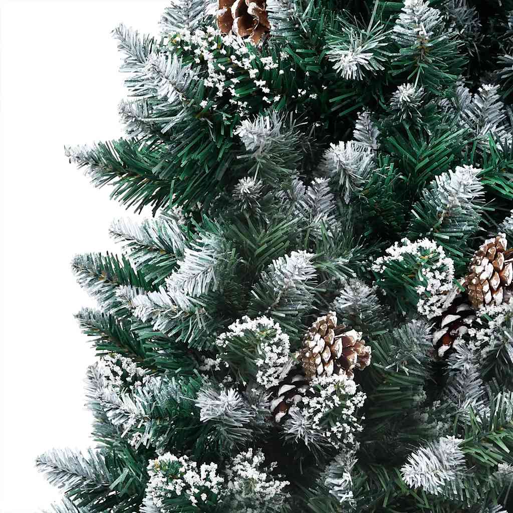 Vidaxl Artificial 59.1&quot; Pre-Decorated Christmas Tree With Led Lights, Gold And Bronze Balls, Pinecones, Snow On Tips, Sturdy Metal Base - Green And White