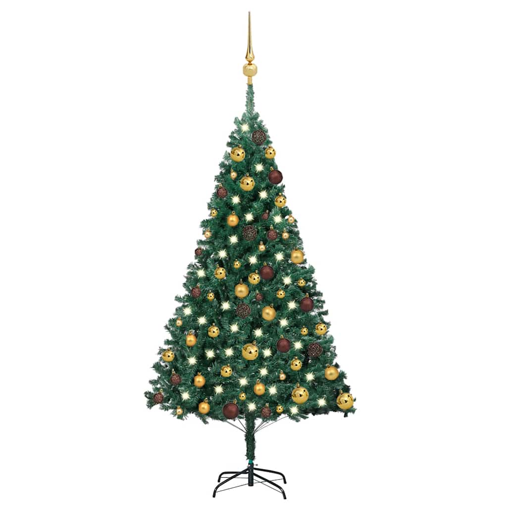 Vidaxl Artificial Christmas Tree - Green Pvc, Energy-Efficient Led Lights, Inclusive Ball Set - Golden And Bronze, Usb Powered, Economical, Realistic, 47.2&quot; Height, 23.6&quot; Diameter