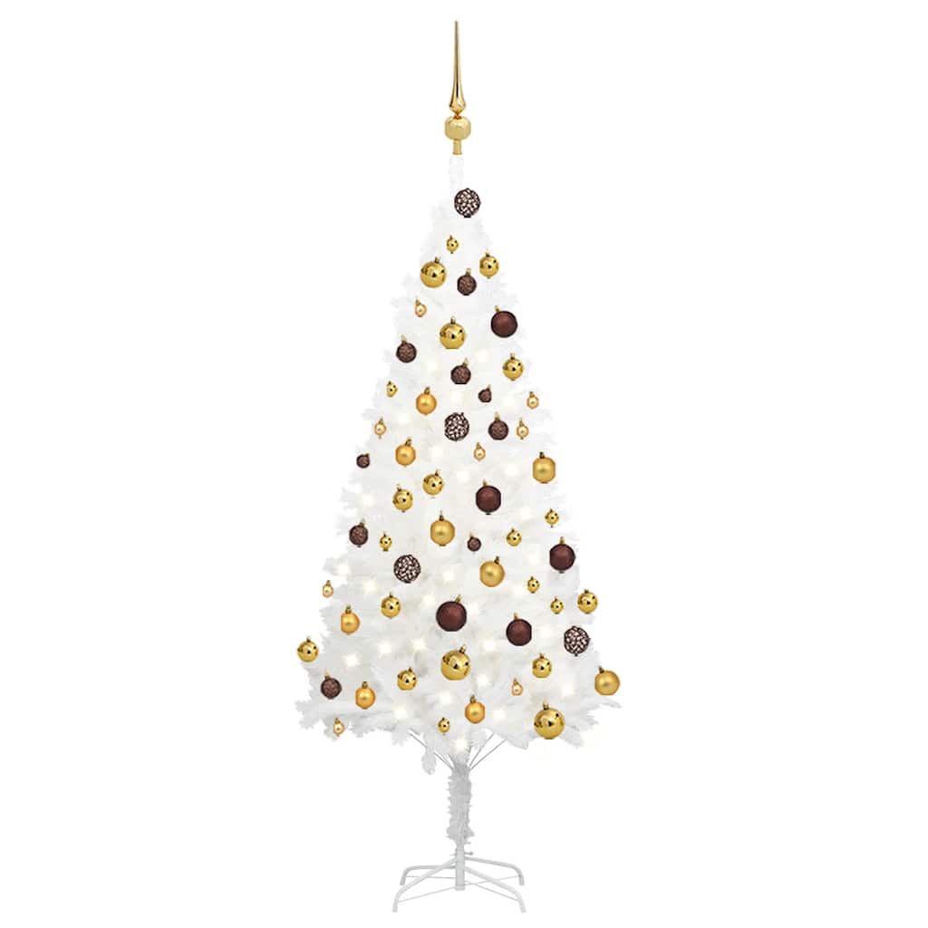 Vidaxl Artificial Pre-Lit White Christmas Tree With Balls - 47.2" Tall, 150 Leds, Pe Branches, Durable And Reusable - Perfect For Xmas Decoration