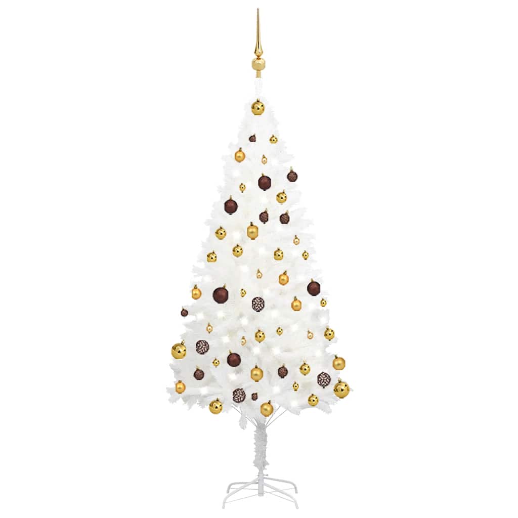 Vidaxl 59.1" Artificial Christmas Tree With Pot, Led Lights, And Gold Ball Decorations - White Polyethylene Xmas Tree With Weather-Resistant And Energy-Efficient Features