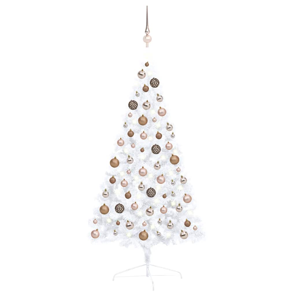 Vidaxl Half Christmas Tree With Leds And Ball Set - White 47.2&quot; - Space-Saving Design With Energy-Efficient Led Lights, Easy Installation, Ideal For Small Space