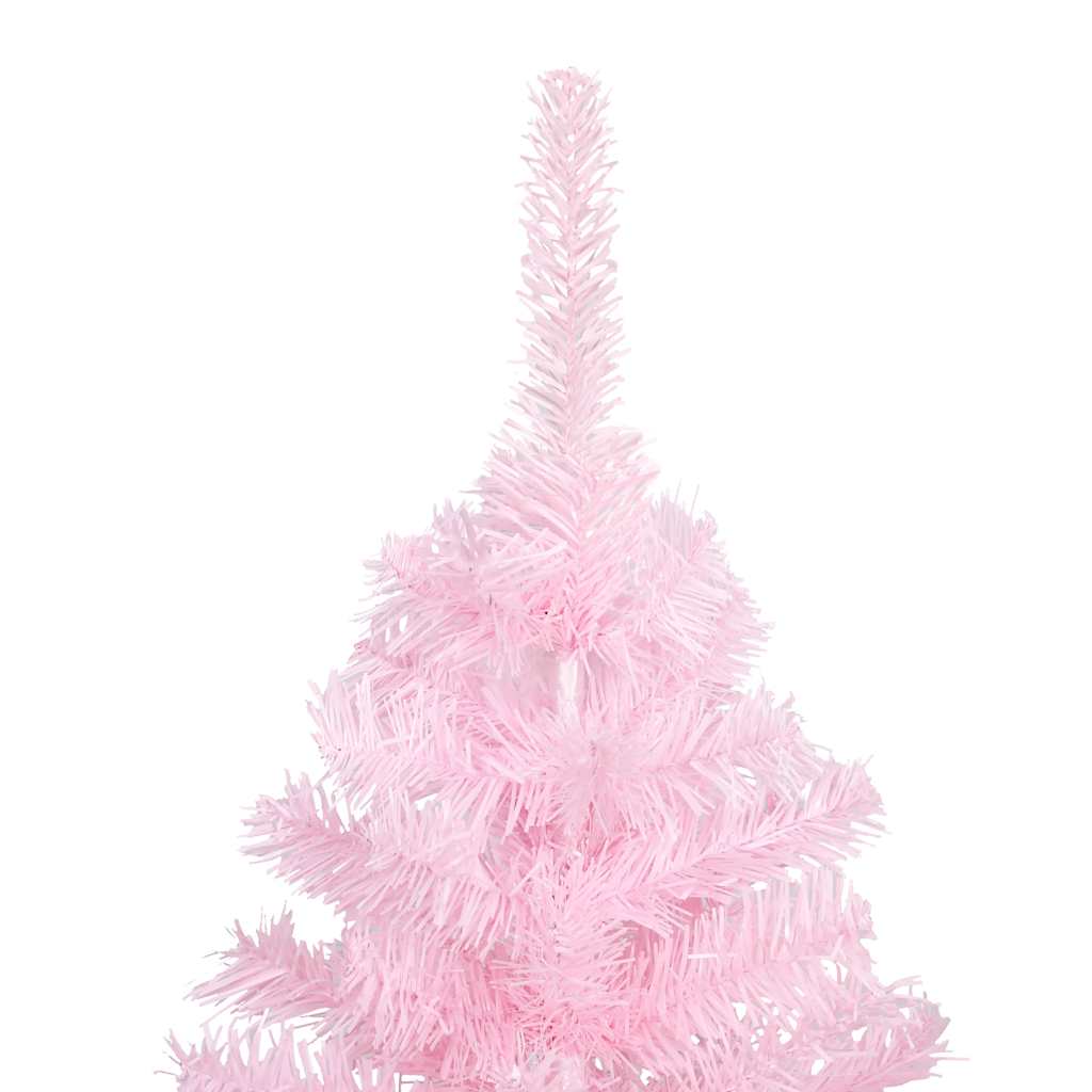 Vidaxl Artificial Christmas Tree With Energy-Efficient Led Lights And Ball Set, 70.9&quot; Tall, Pvc Material, Reusable, Includes Stand, Pink & Rose Gold