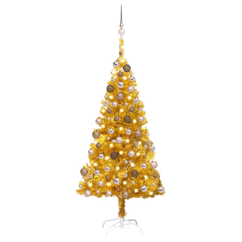 Vidaxl Artificial Gold Christmas Tree With Led Lights & Decorative Rose Gold Ball Set - Energy-Efficient, Sustainable And Reusable, Perfect For Holiday Decor.