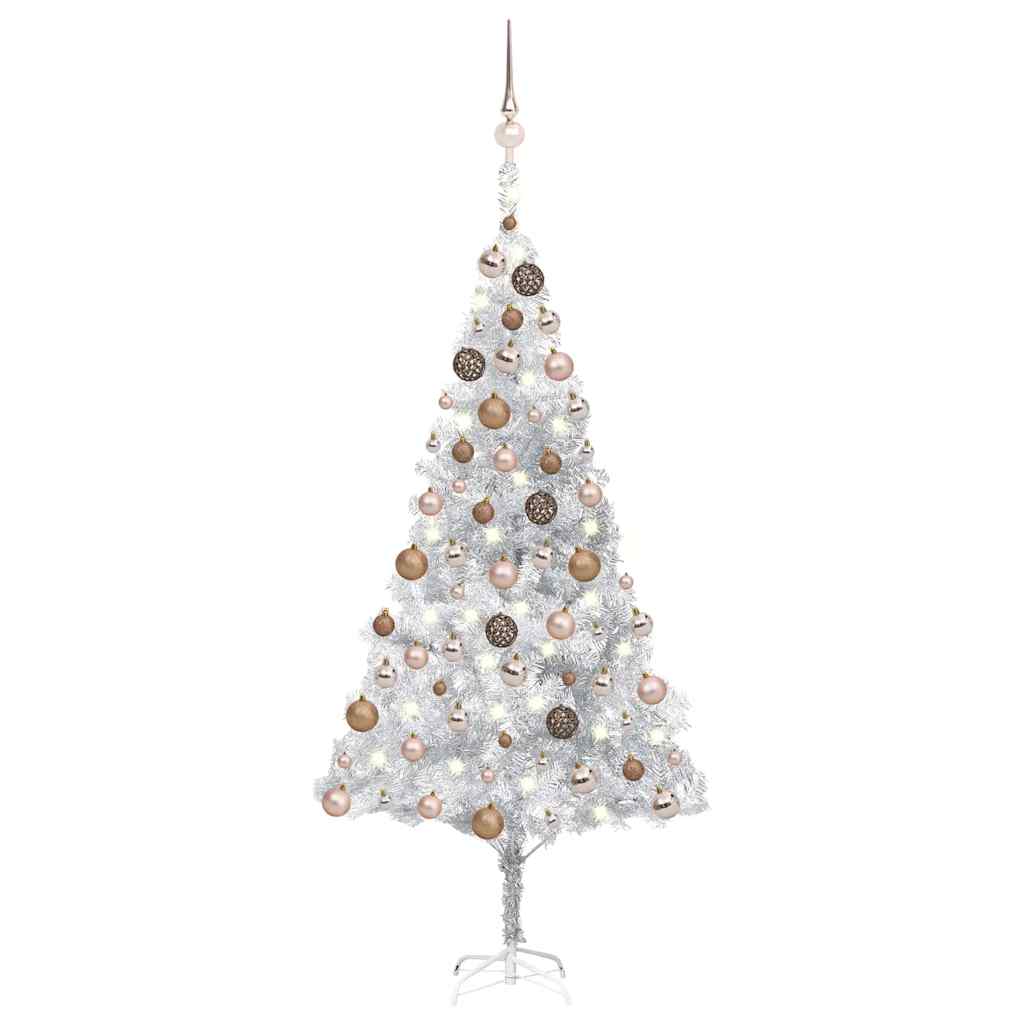 Vidaxl - Silver Artificial Christmas Tree With Efficient Led Lighting, Easy Assembly And Durable Pet Material, Comes With A Peak And Rose Gold Balls