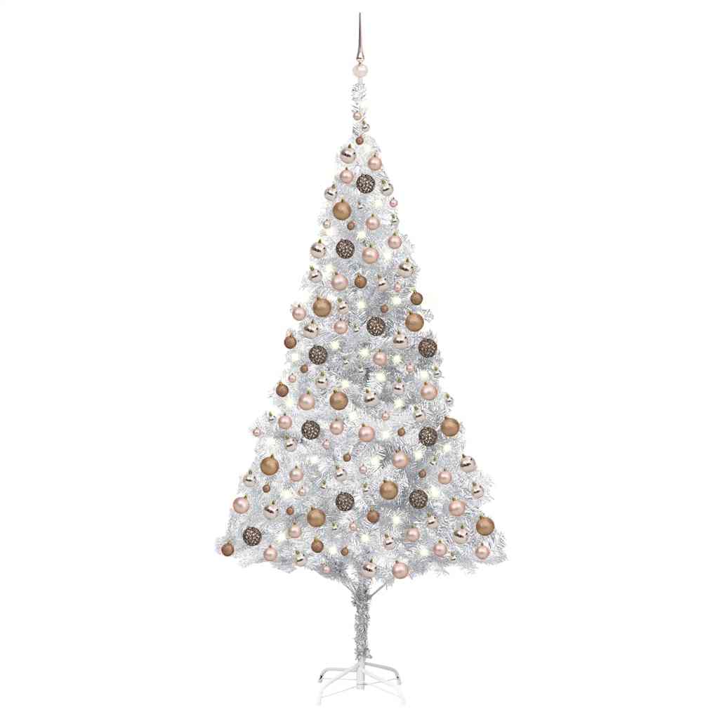 Vidaxl Artificial Silver Christmas Tree With Leds&Ball Set, 82.7&quot;, Pet Material, Energy-Efficient Led Lights, Easy Assembly With Steel Feet, Usb Connector, Shiny Rose Gold, Matt Rose Gold & Glitte...