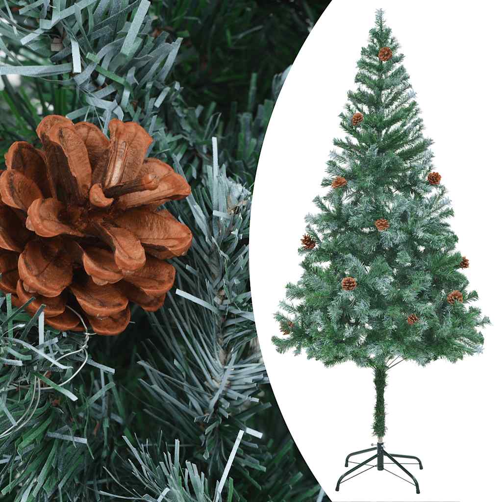 Vidaxl Artificial Pre-Lit Christmas Tree W/Balls & Pinecones - 70.9&quot; Led Xmas Tree - Frosted Tips, Shiny/Matt/Glitter Rose Gold Balls, Sturdy Stand Included - Green