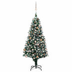Vidaxl Artificial Pre-Lit Christmas Tree - 70.9" Green/White With Pine Cones, Rose Gold Baubles & 150 Leds - 1.2" To 2.4" Ball Set - Metal Stand, Usb Connection