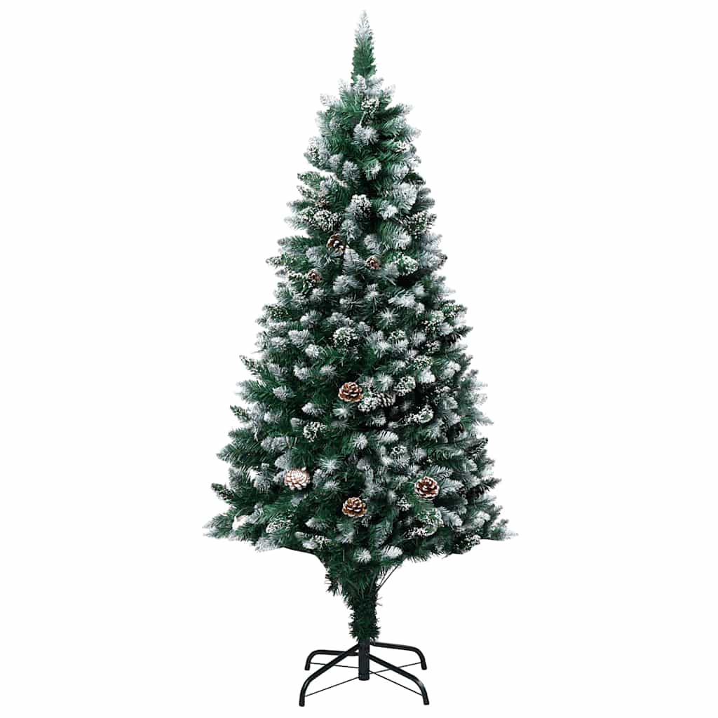 Vidaxl Artificial Pre-Lit Christmas Tree - 70.9" Green/White With Pine Cones, Rose Gold Baubles & 150 Leds - 1.2" To 2.4" Ball Set - Metal Stand, Usb Connection