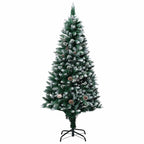 Vidaxl Artificial Pre-Lit Christmas Tree - 70.9" Green/White With Pine Cones, Rose Gold Baubles & 150 Leds - 1.2" To 2.4" Ball Set - Metal Stand, Usb Connection