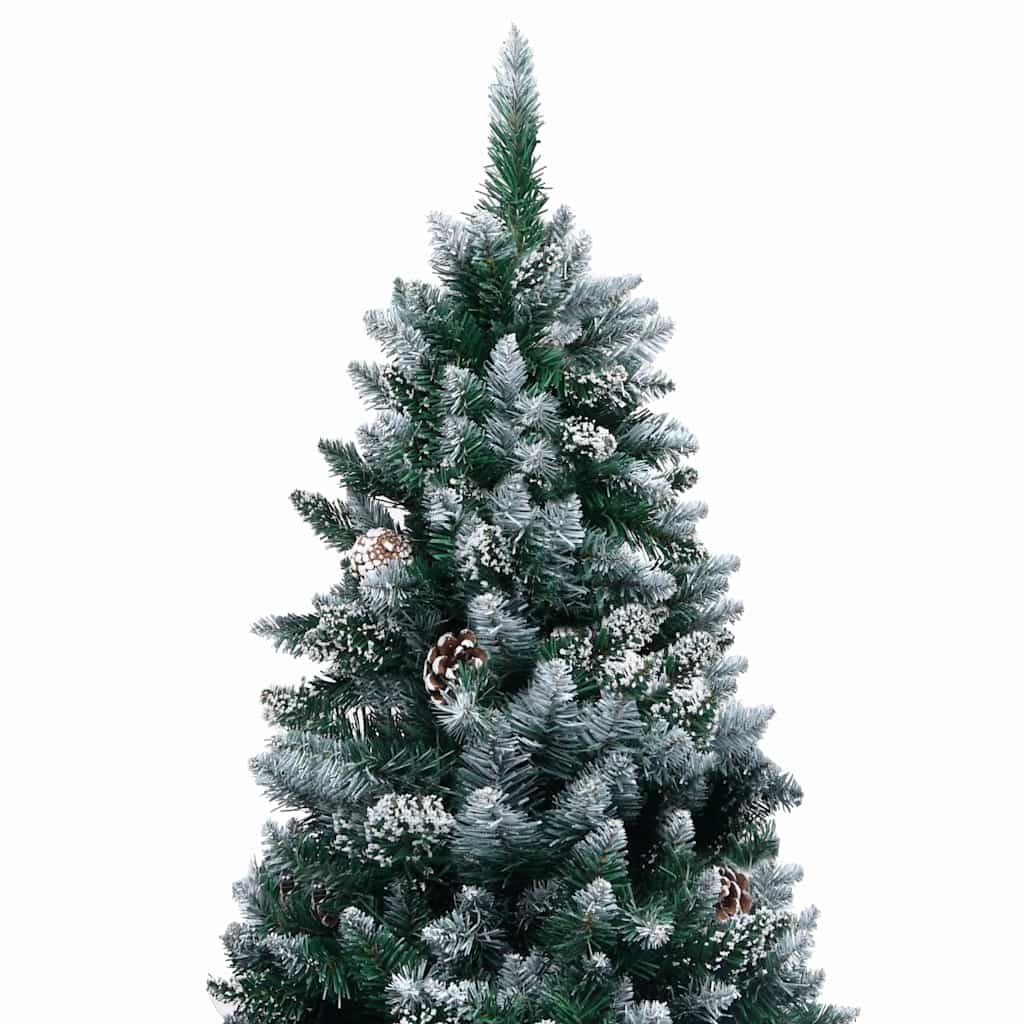 Vidaxl Artificial Pre-Lit Christmas Tree - 70.9" Green/White With Pine Cones, Rose Gold Baubles & 150 Leds - 1.2" To 2.4" Ball Set - Metal Stand, Usb Connection