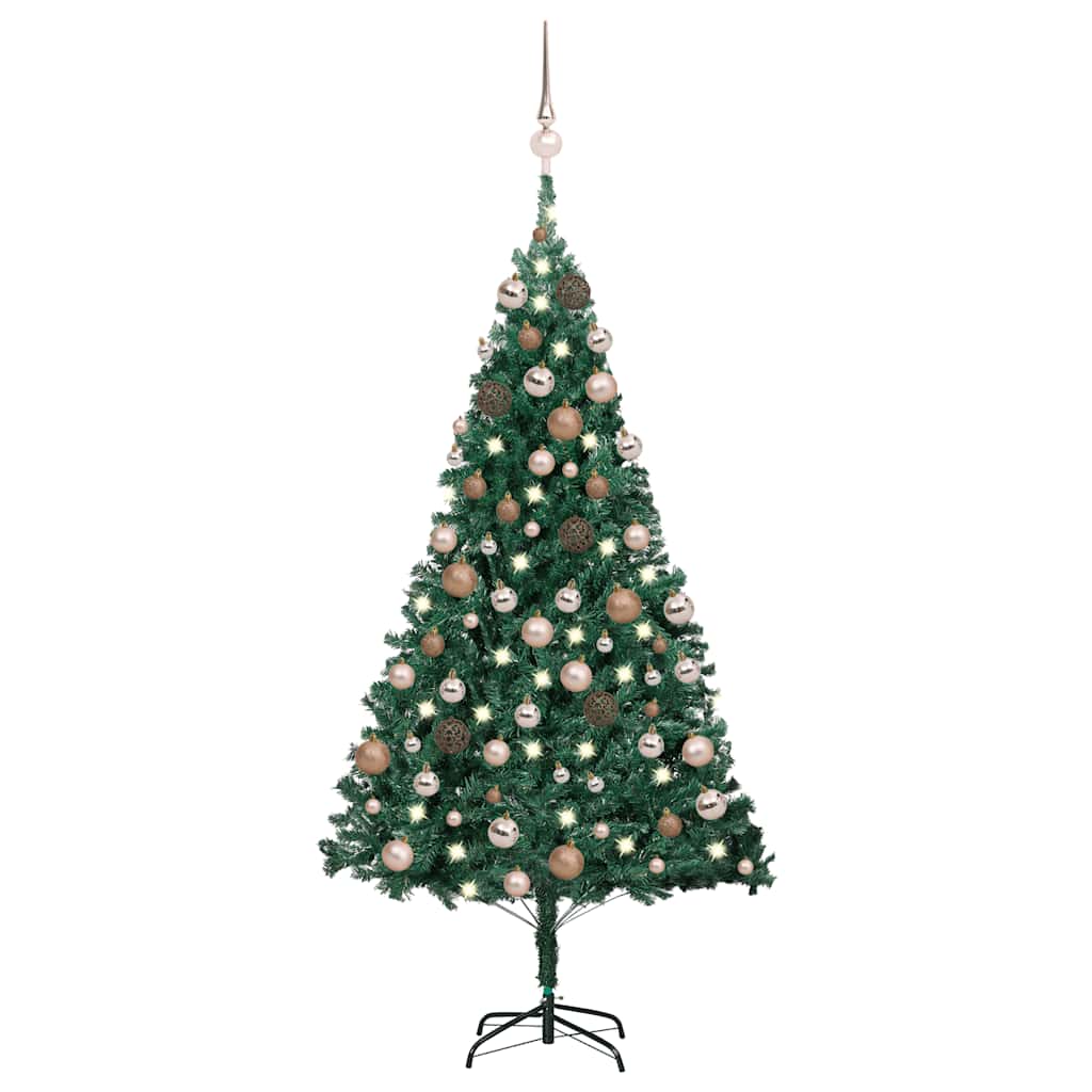 Vidaxl Artificial Christmas Tree With Leds & Pre-Decorated Ball Set - 47.2 Inch Pvc Spruce, Green With Rose Gold Ornaments, Usb Powered, Indoor Use