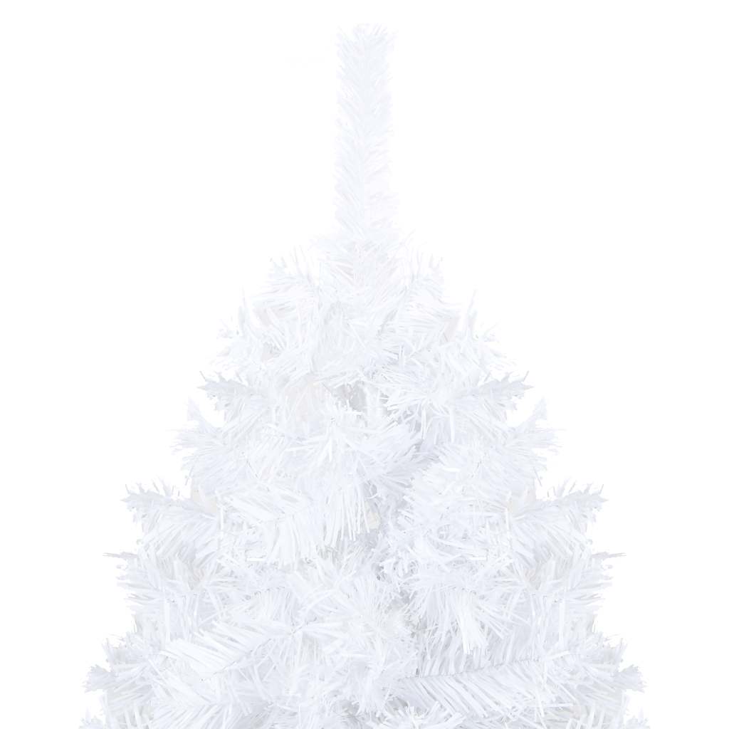 Vidaxl Artificial Pre-Lit Christmas Tree - White Pvc - 82.7” Height, 43.3” Diameter, Ball Ornaments, Led Lights, Metal Stand