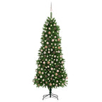 ** Vidaxl 94.5" Artificial Pre-Lit Christmas Tree With Rose Gold Balls - Battery Operated Led Lights - Durable Pe & Steel - Green Xmas Tree