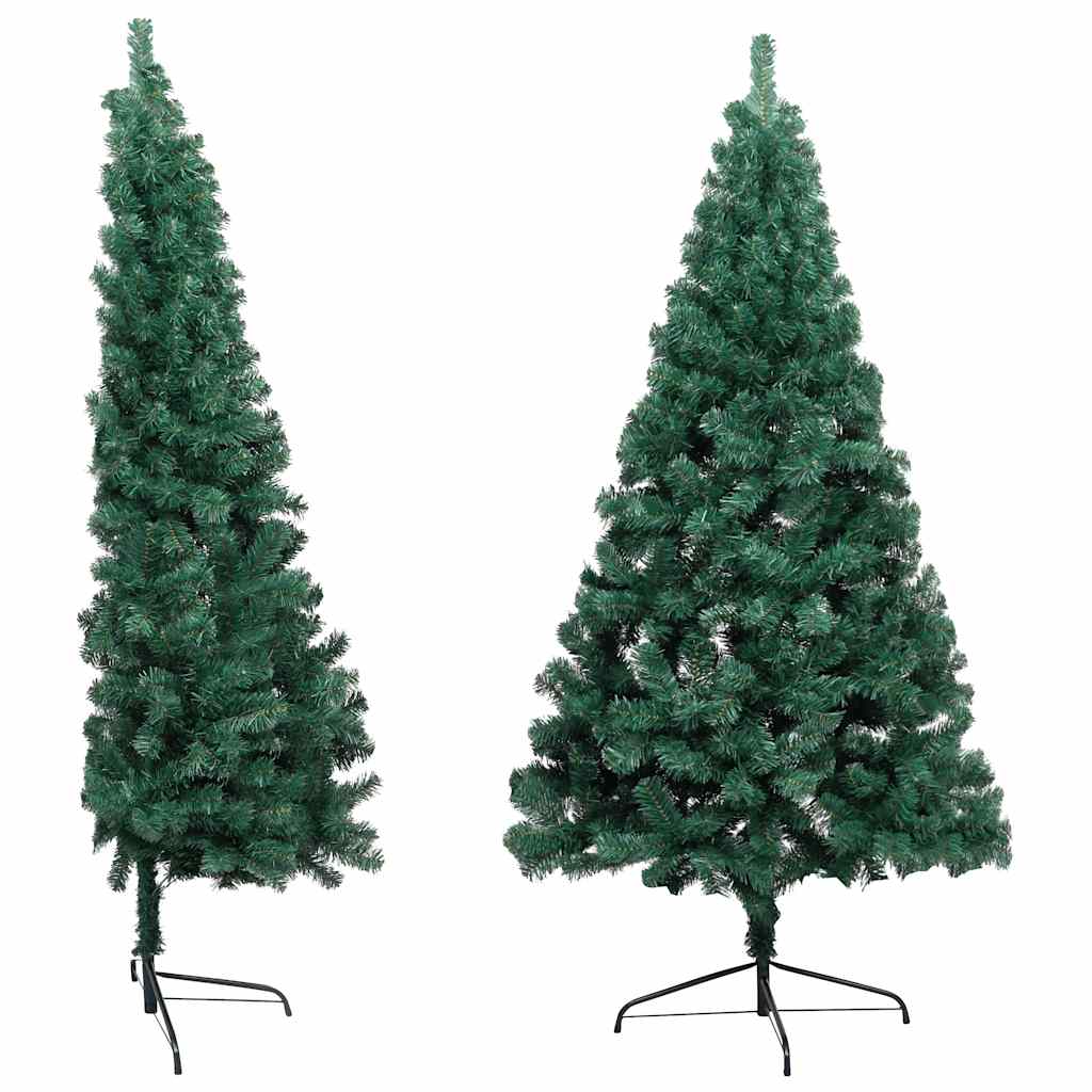 Vidaxl Artificial Half Pre-Lit Christmas Tree - Green Pvc Xmas Tree With Led Lights And Decorative Balls, Space-Saving Design, 59.1&quot; Height