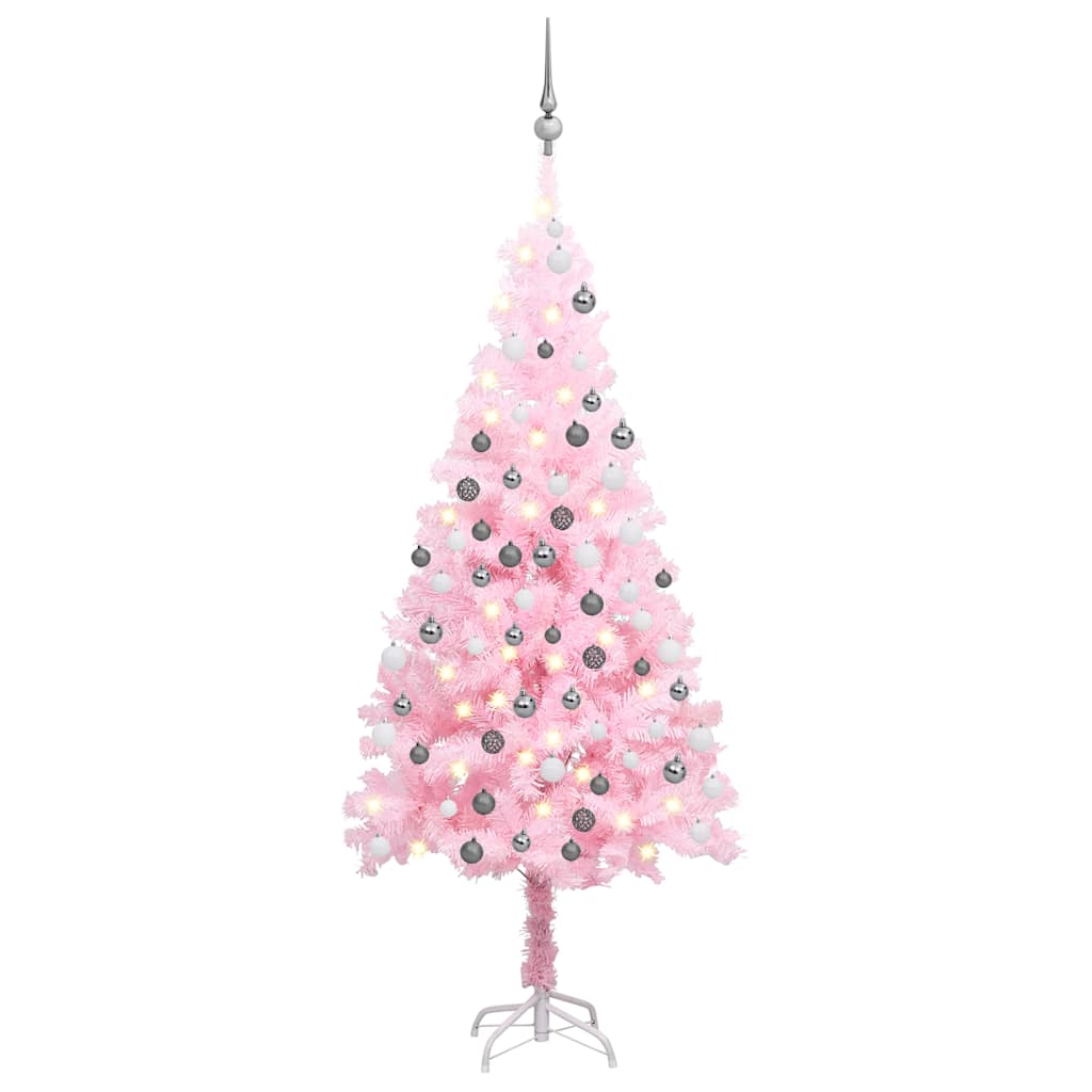 Vidaxl Artificial Christmas Tree In Pink Pvc With Energy-Efficient Led Lights And Ball Set - 47.2&quot; Tall, 25.6&quot; Diameter, Usb-Operated, Easy To Assemble