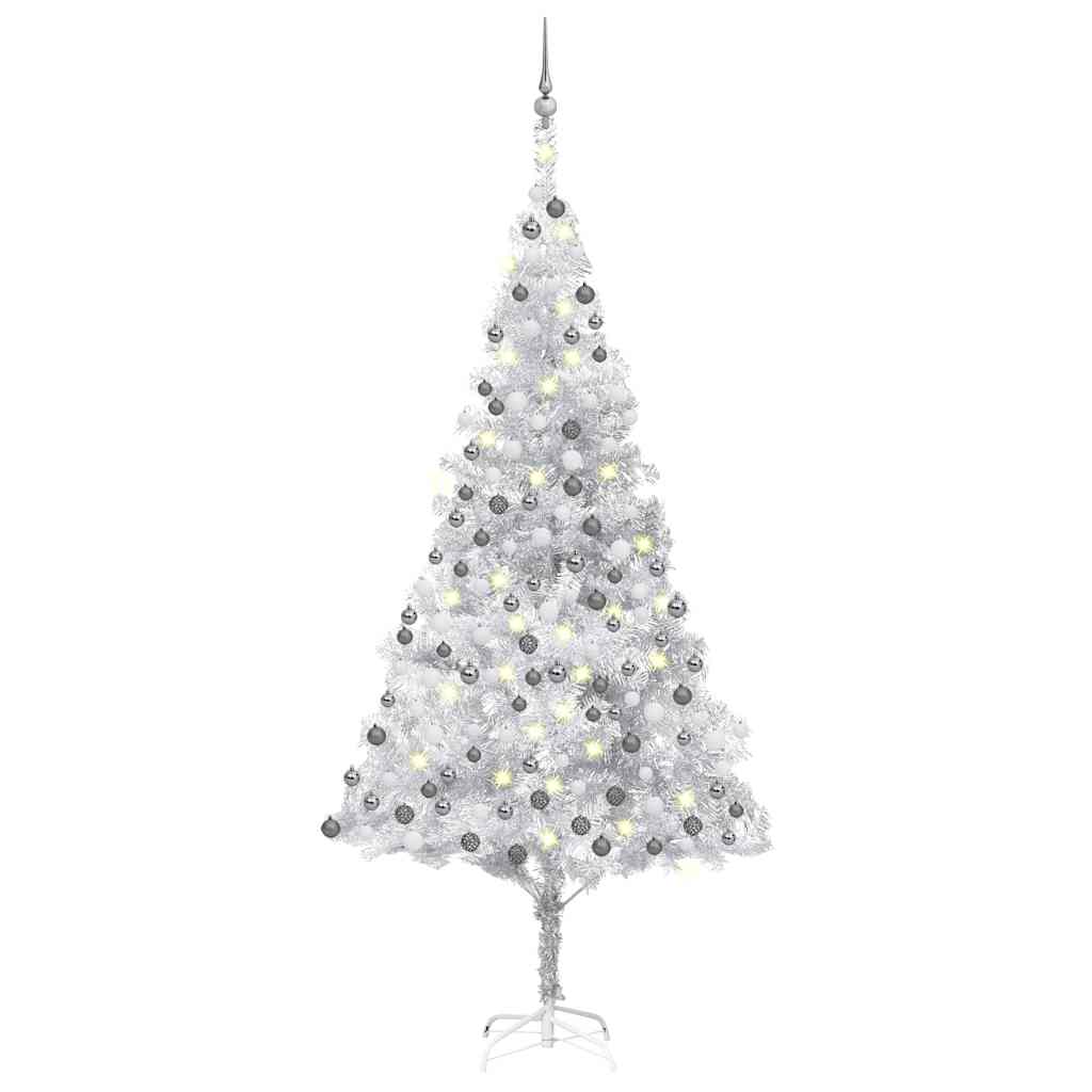 Vidaxl Silver Artificial Christmas Tree - Led Lights, Decorative Ball Set, Durable Pet Material, Lifelike Design, Steel Stand - 82.7&quot; Height, 47.2&quot; Diameter
