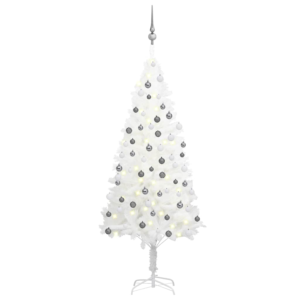 Vidaxl Artificial Christmas Tree With Led Lights And White Ball Decoration Set - 59.1 Inches White Christmas Tree With Stand - Decorated Festive Xmas Tree
