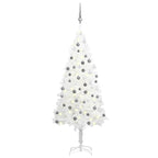 Vidaxl Artificial Christmas Tree With Led Lights And White Ball Decoration Set - 59.1 Inches White Christmas Tree With Stand - Decorated Festive Xmas Tree