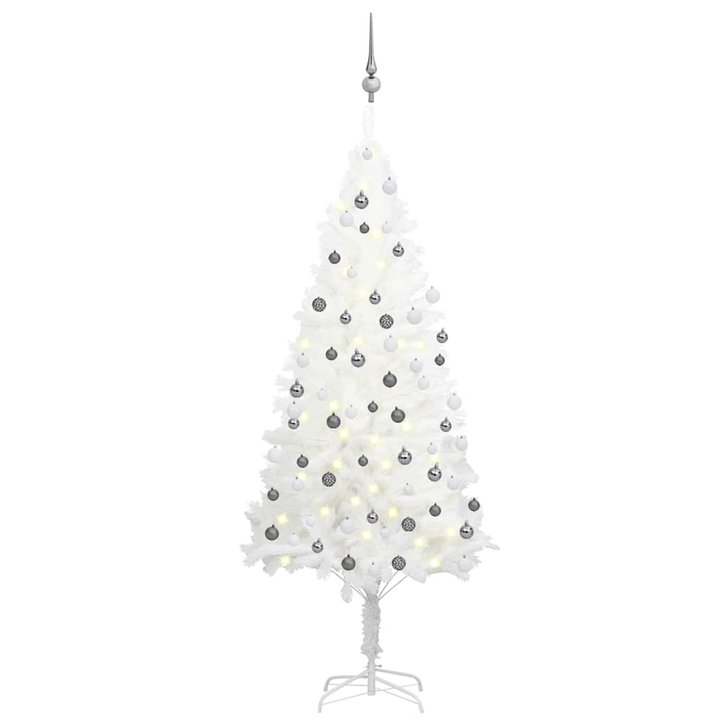 Vidaxl Artificial White Christmas Tree With Energy-Efficient Leds, Lifelike Pe Branches, Steel Base, And Decorative Ball Set - 70.9&quot; Height, 35.4&quot; Diameter