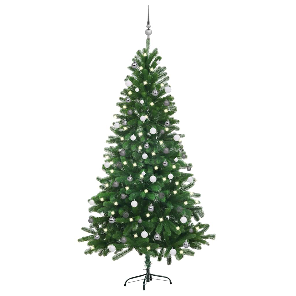 Vidaxl Pre-Lit Artificial Christmas Tree With Decorative Ball Set - Lifelike Green Pe Branches And Energy-Efficient Led Lights - 70.9"