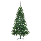 Vidaxl Pre-Lit Artificial Christmas Tree With Decorative Ball Set - Lifelike Green Pe Branches And Energy-Efficient Led Lights - 70.9"
