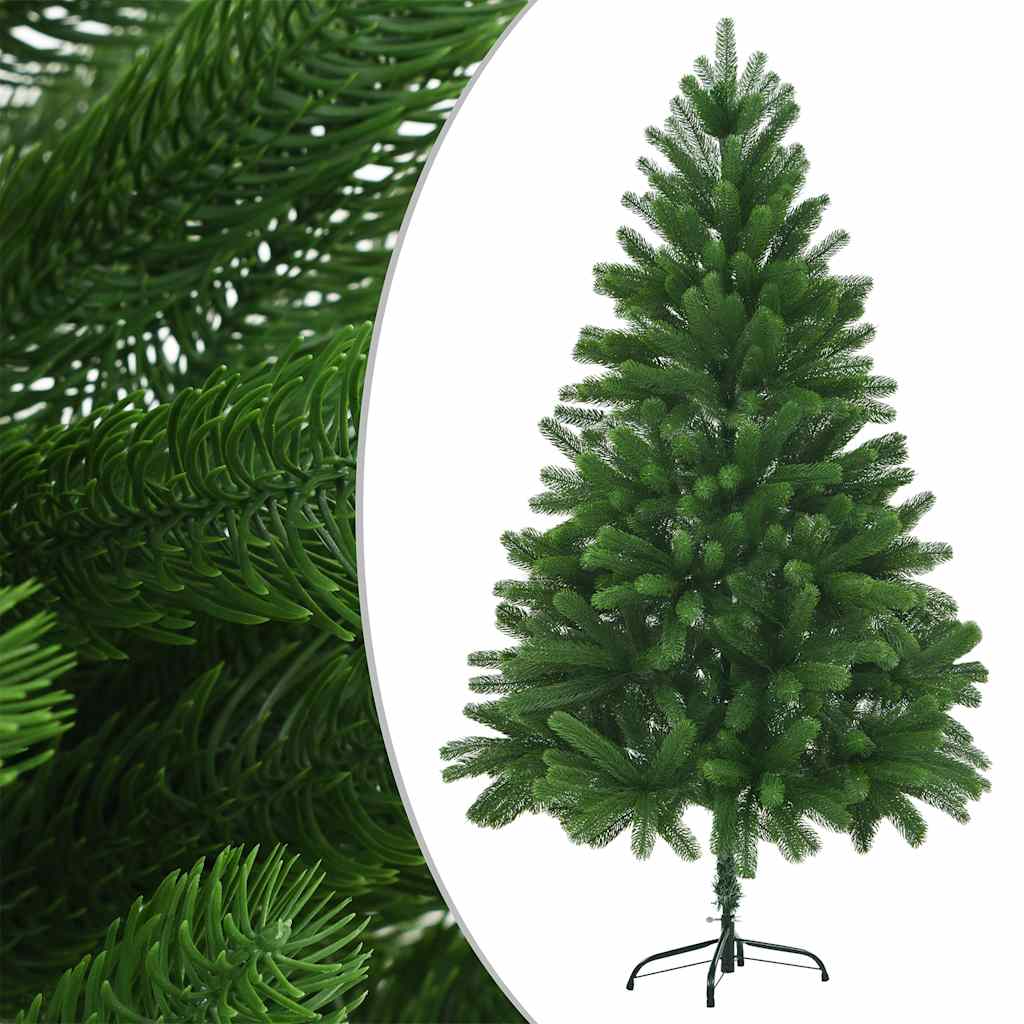 Vidaxl Lifelike Artificial Green Christmas Tree With Led Lights And Ball Set - 82.7&quot; Tree With Steel Stand, Pe Needles - White And Gray Decorations Included