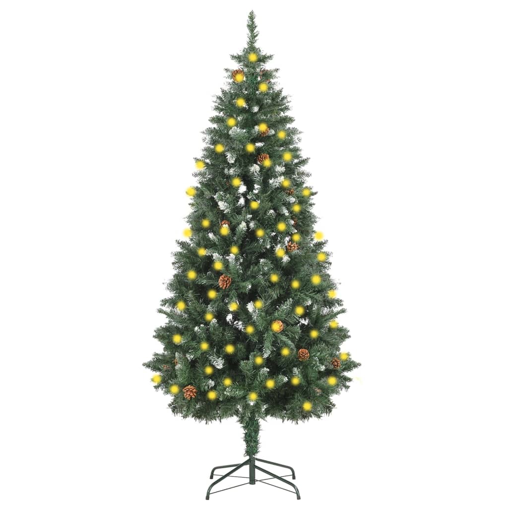 Vidaxl Pre-Lit Artificial Christmas Tree With Pine Cones And Led Lighting - Eco-Friendly Pvc Material, Mimics Pine Tree, Stable Iron Base, Reusable, 70.9&quot; Height And 40.9&quot; Diameter