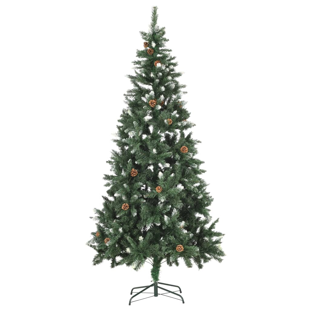 Vidaxl Artificial Pre-Lit Christmas Tree - 82.7&quot; Green Glitter Pine Tree With Pine Cones And 300 Led Lights, Durable Pvc & Iron, Usb Powered Xmas Tree Decoration