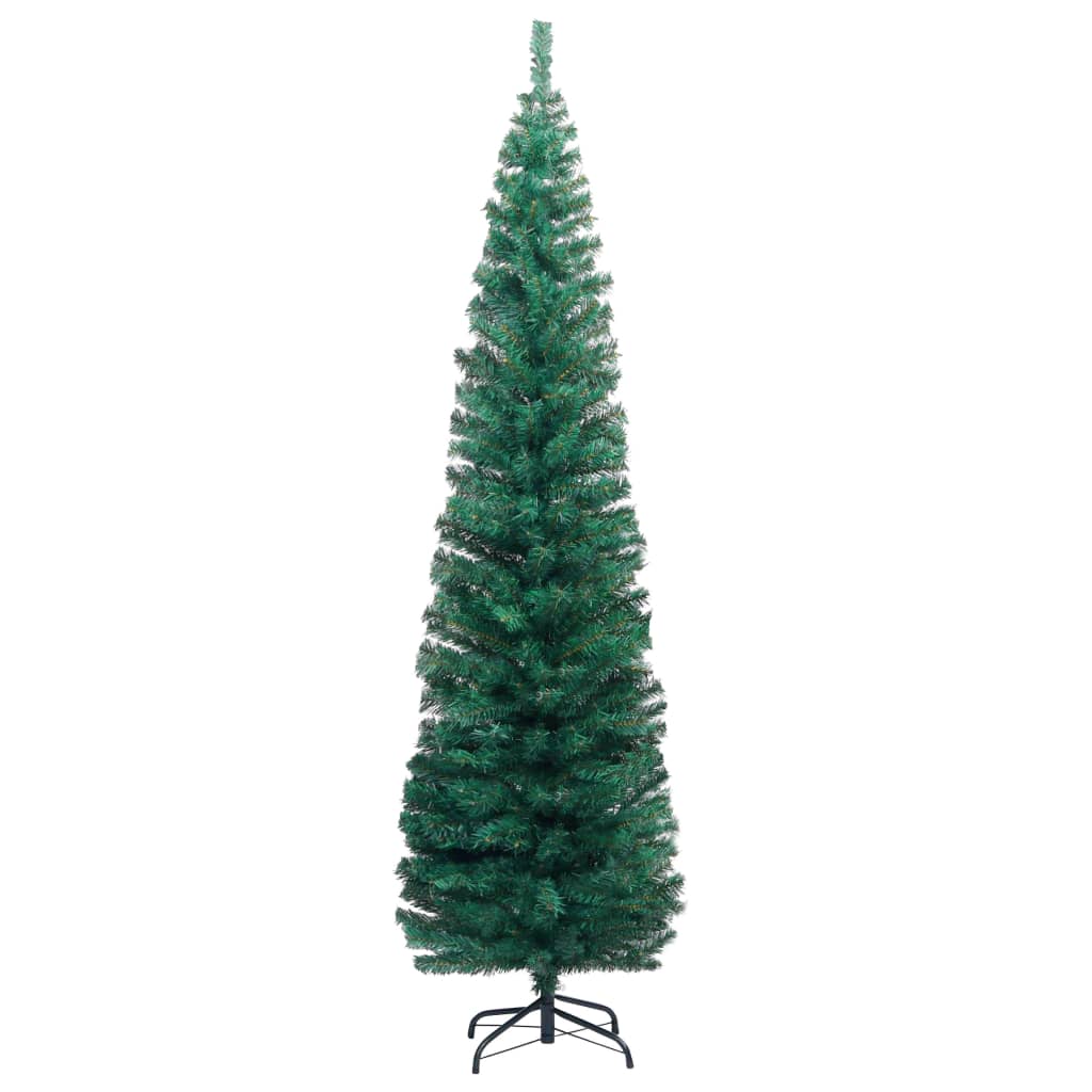 Vidaxl Slim Artificial Christmas Tree With Leds&Stand Accessory Ornament Festival Holiday Home Artificial Tree Xmas Decoration Green Pvc