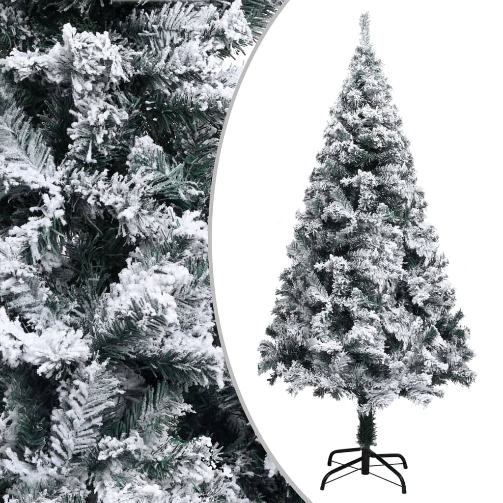 Vidaxl Artificial Christmas Tree With Flocked White Snow, Pre-Lit With Energy-Efficient Led String Lights - 59.1&quot; Green Pvc Christmas Decor