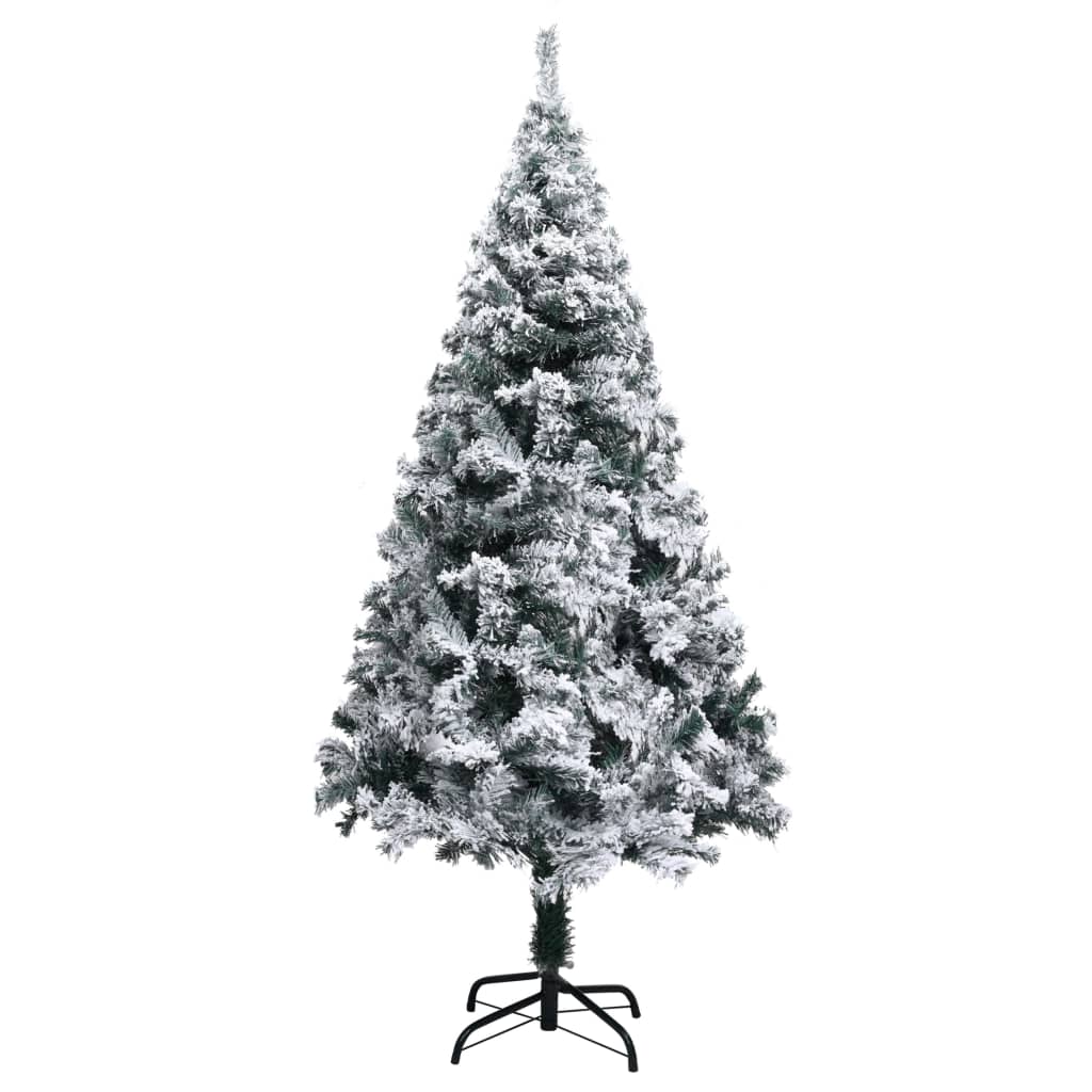Vidaxl Artificial Christmas Tree With Flocked White Snow, Pre-Lit With Energy-Efficient Led String Lights - 59.1&quot; Green Pvc Christmas Decor