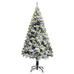 Vidaxl Pre-Lit Artificial Christmas Tree With Flocked Snow - 70.9" Pvc Xmas Tree With Metal Stand And 150 Led Lights, Usb Powered, Green