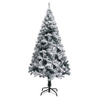 Vidaxl Pre-Lit Artificial Christmas Tree With Flocked Snow - 70.9" Pvc Xmas Tree With Metal Stand And 150 Led Lights, Usb Powered, Green