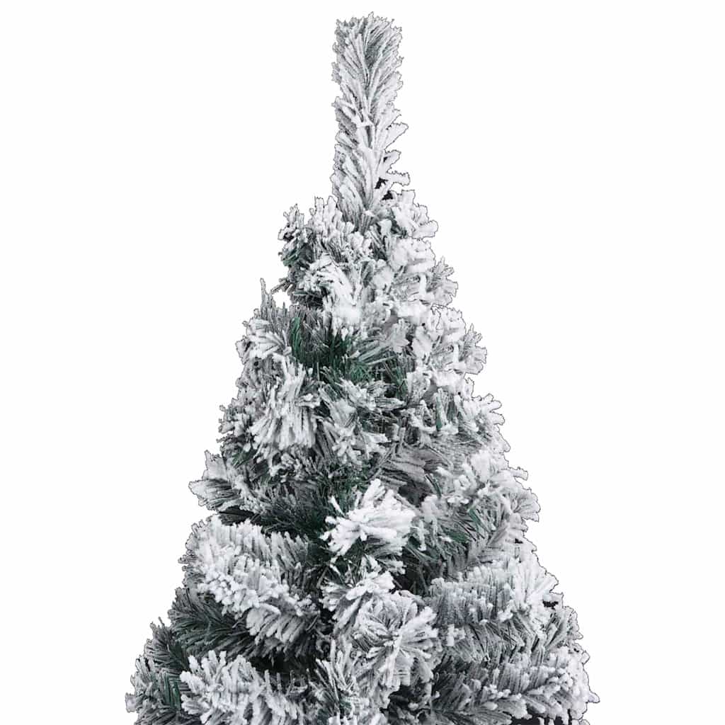 Vidaxl Slim Pvc Artificial Christmas Tree With Led Lights & Ball Set - Eco-Friendly, Reusable, Flocked White Snow, Energy-Efficient Lights, Green & Gold
