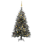 Vidaxl Pre-Decorated Artificial Christmas Tree With Flocked Snow, Led Lights, And Decorative Balls, Green White And Gold, 70.9"