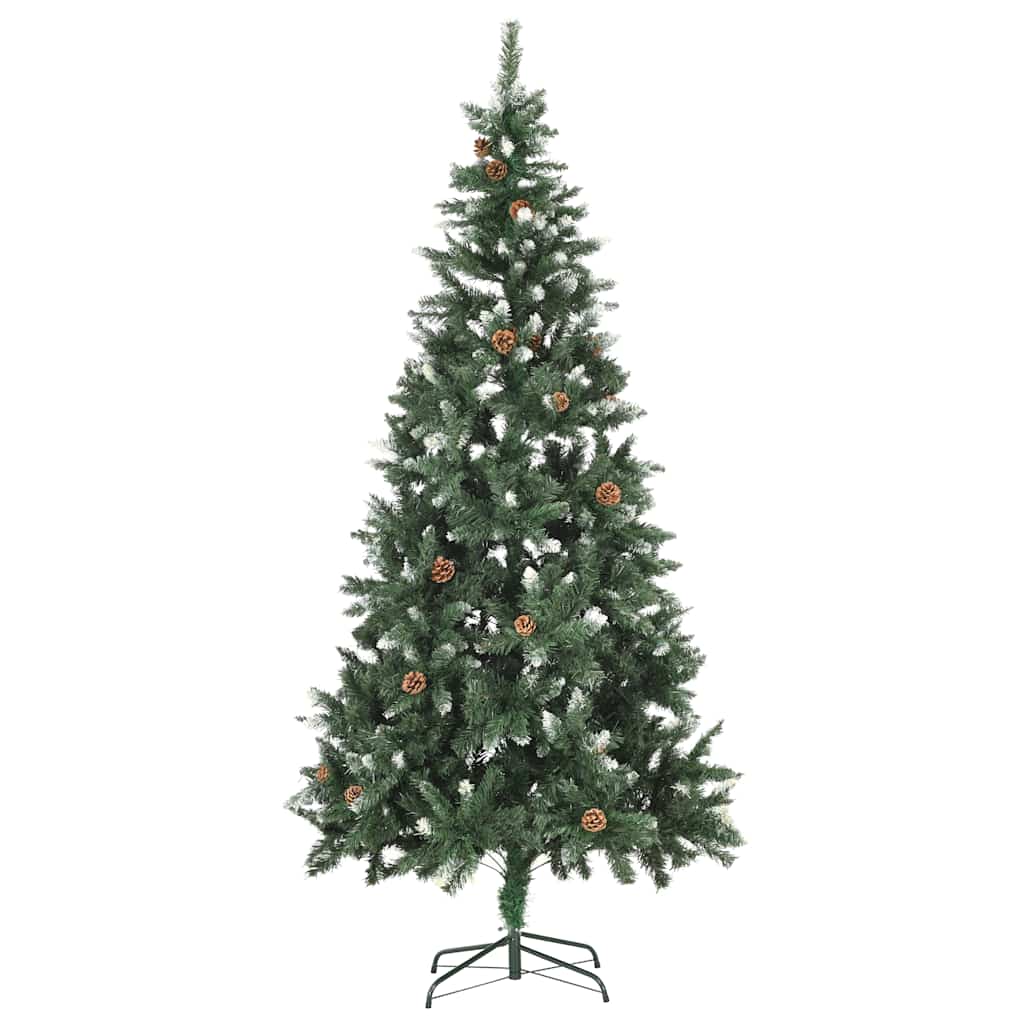 Vidaxl Artificial Christmas Tree - Pre-Lit, Decorated With Ball Set And Pine Cones, Lifelike Pointy Branches With Glitter, Pine Mimic Design, 82.7 Inches - Green, White, And Rose Gold