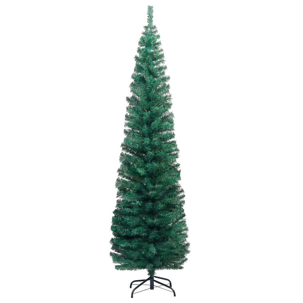 Vidaxl Green Slim Artificial Christmas Tree With Pre-Lit Led Lights And Rose Gold Ball Decorations- 94.5 Inch