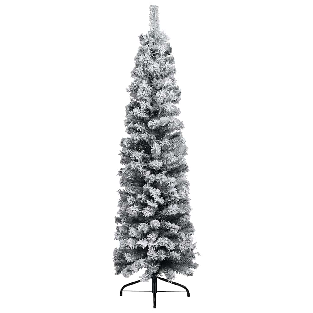 Vidaxl Slim Christmas Tree With Leds&Ball Set Holiday Xmas Seasonal Decoration Ornament Display Home Office Decor&Flocked Snow Green 47.2&quot;