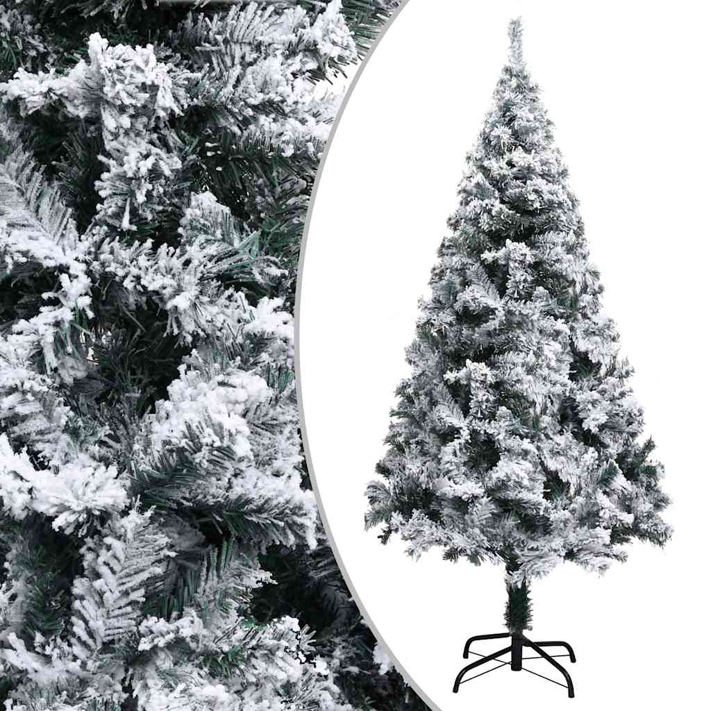 Vidaxl Artificial Pre-Lit Christmas Tree - Green Pvc With Ball Set, 150 Led Lights, Flocked Snow, 59.1&quot; Height, 37.4&quot; Diameter, Complete Xmas Decoration