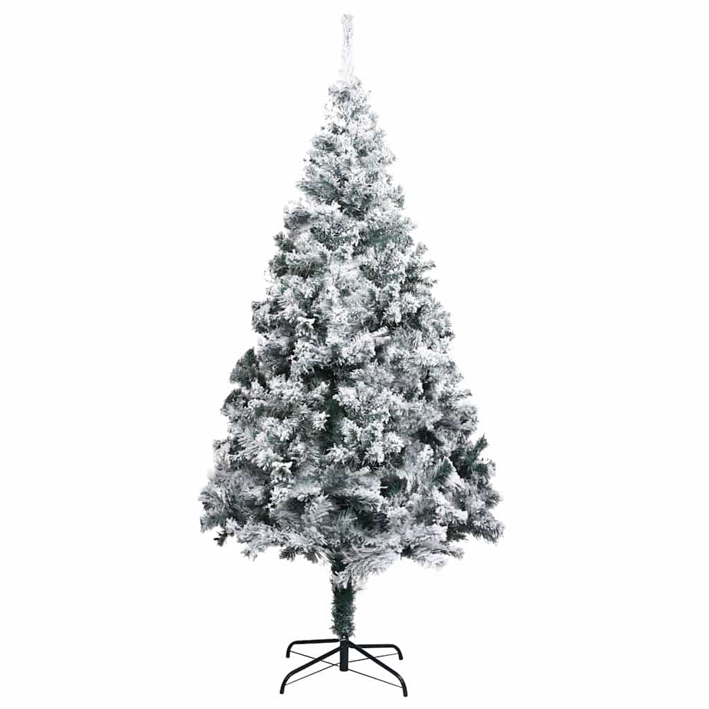 Vidaxl Artificial Christmas Tree - Green Pvc With White Flocked Snow, Energy-Efficient Led Lights, Rose Gold Balls, 70.9&quot; Size, Complete Decoration Set