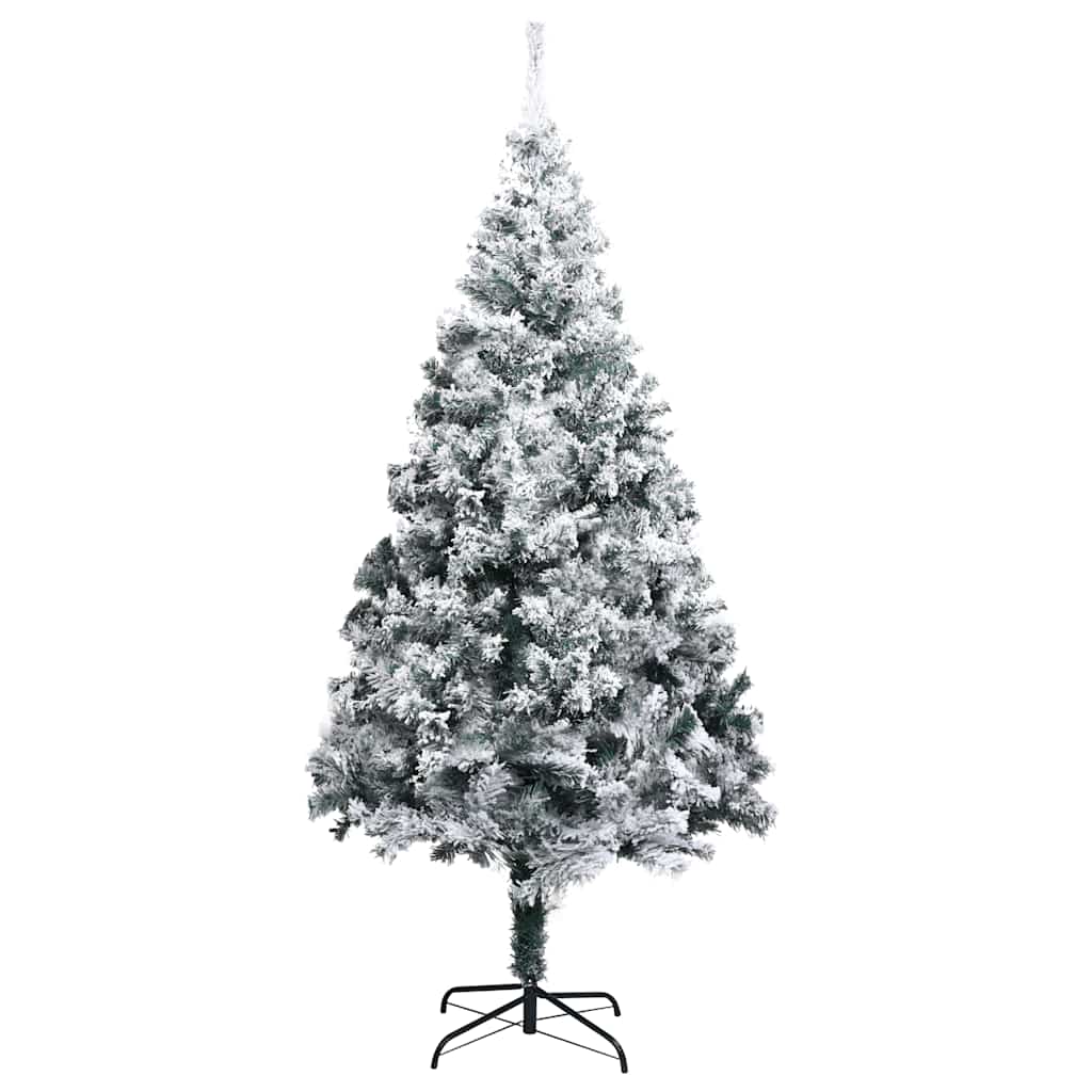 Vidaxl Artificial Pre-Lit Christmas Tree - 82.7&quot; Green Pvc With Flocked Snow And 300 Leds - Sturdy Metal Stand - 120 Rose Gold Balls