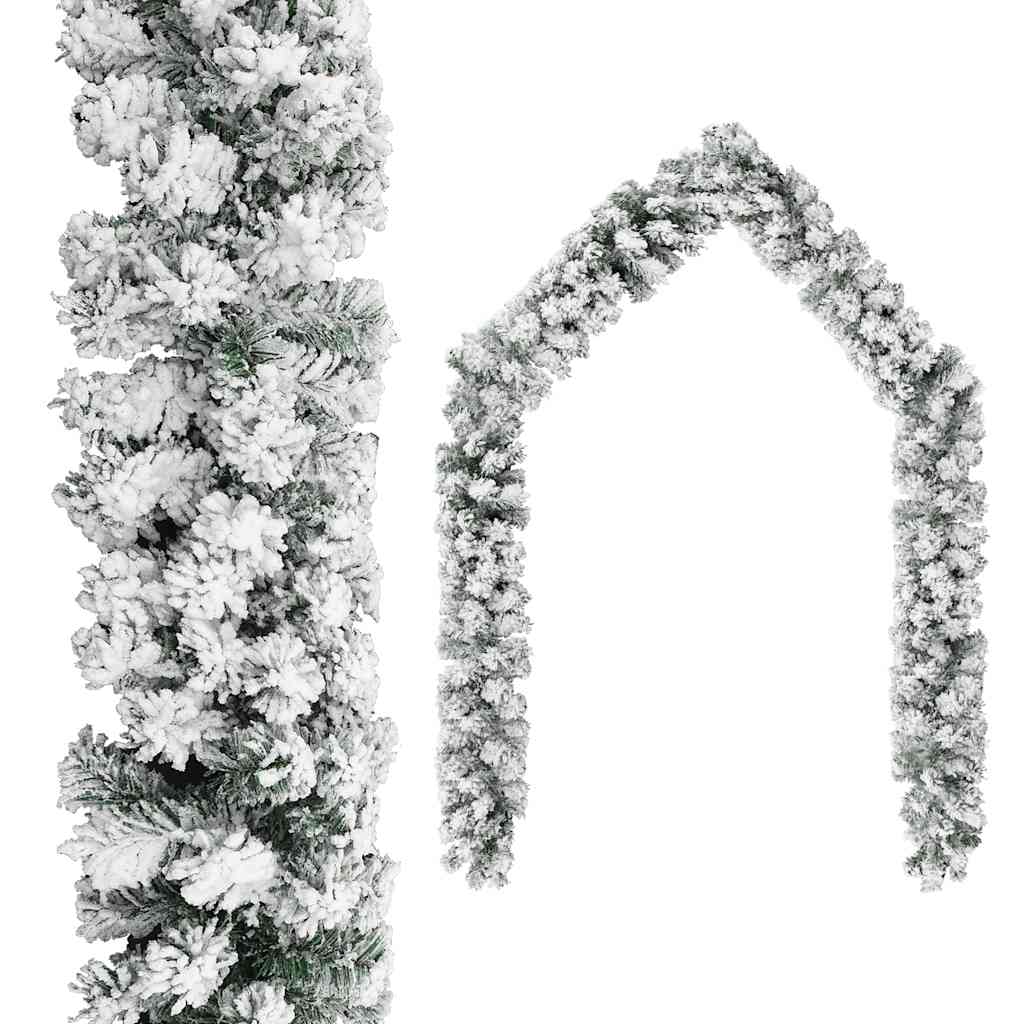 Vidaxl Christmas Garland With White Flocked Snow, Led Lights, And Balls – 16.4Ft Long - Green And Rose Gold Holiday Tree Decoration