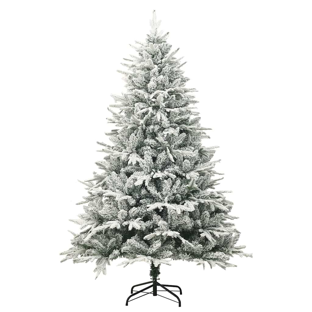 Vidaxl Pre-Lit Artificial Christmas Tree With Snow Flocking, Rose Gold Ornaments & Steel Stand - Green White And Rose Pvc&Pe Indoor Holiday Décor